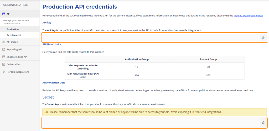 screenshot showing api key entry