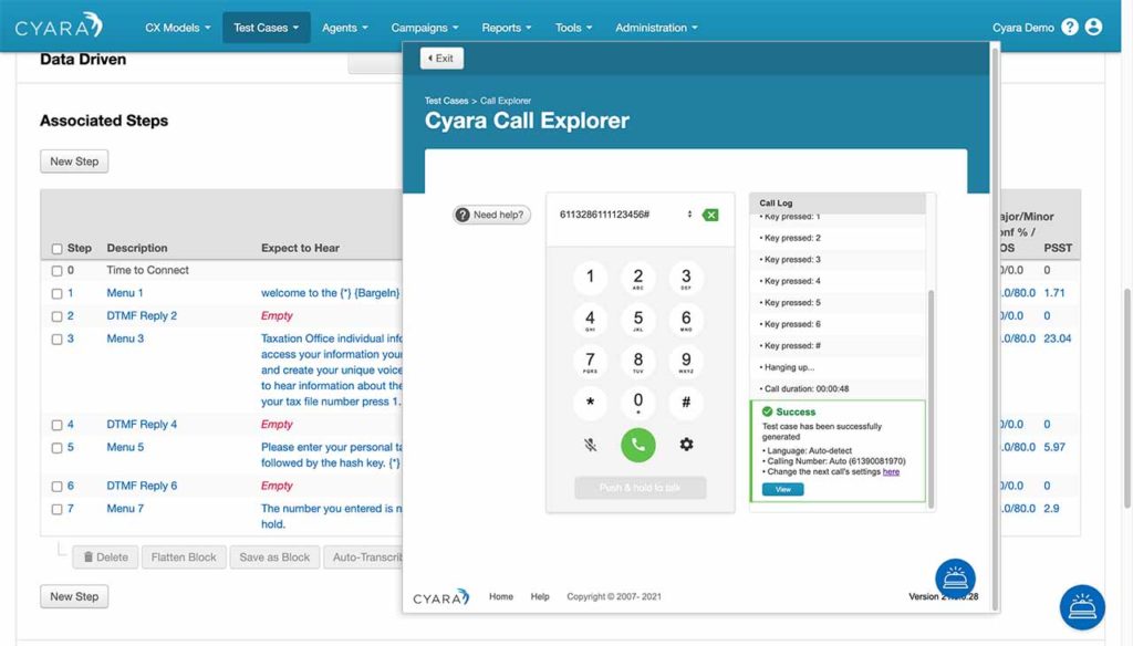Cyara Velocity-Call Explorer screenshots