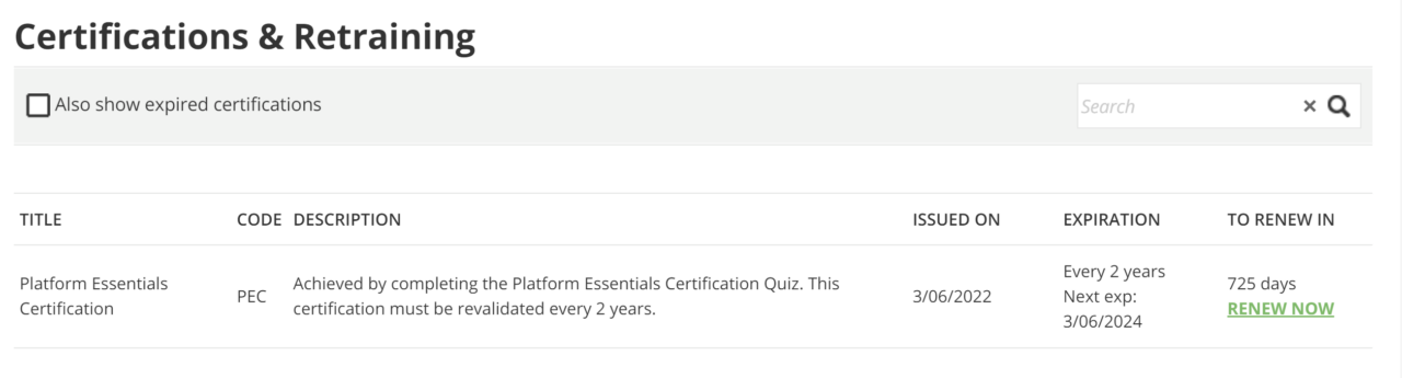 LMS-Certifications status example