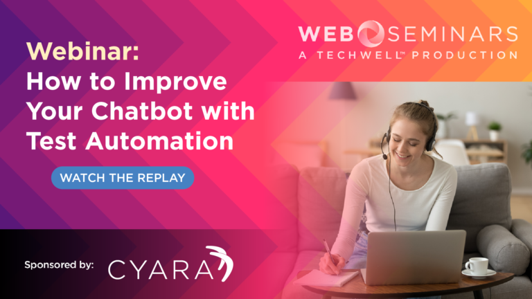 How To Improve your chatbot with test automation banner with cyara logo and Webseminar logo