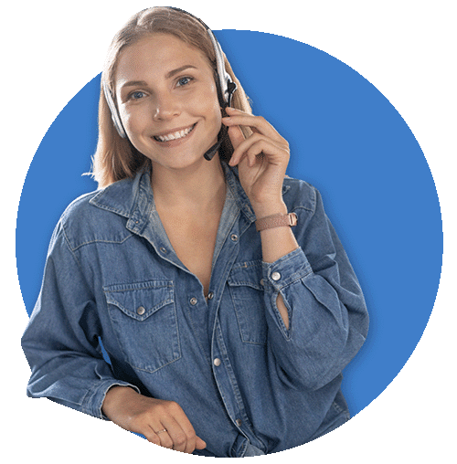 Smiling customer service agent using headset