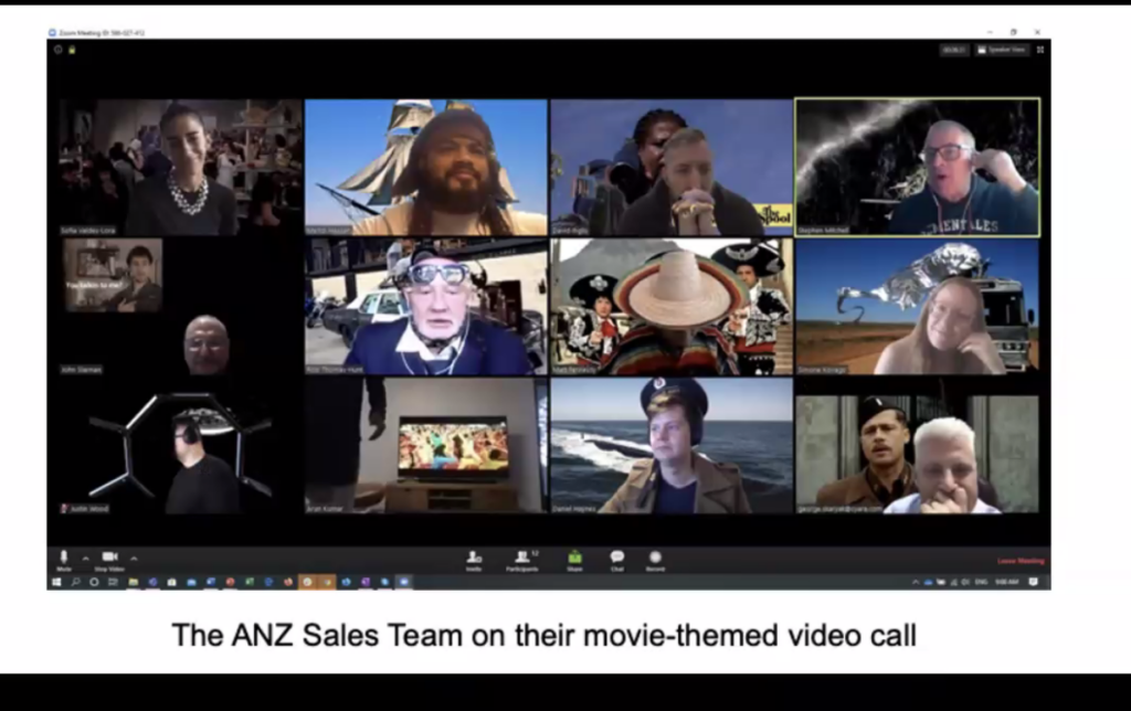 The ANZ Sales Team on their movie themed video call (zoom screenshot)