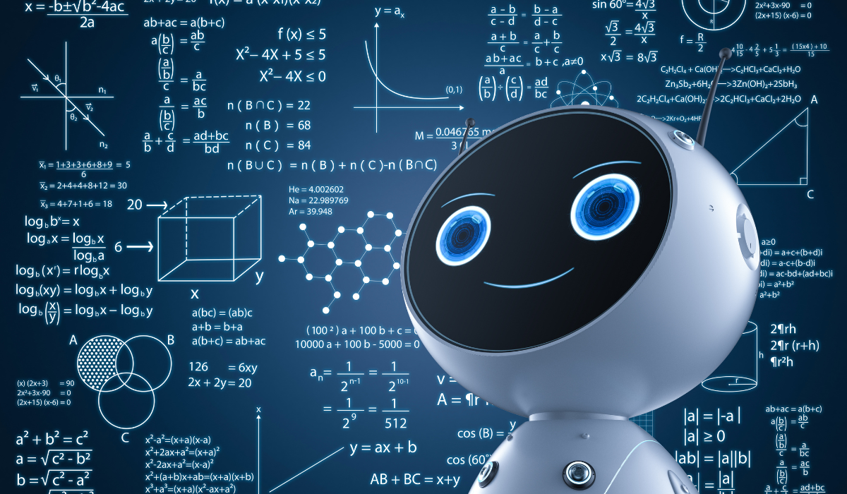 Smiling robot before many calculations