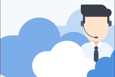 cartoon contact center agent amid clouds