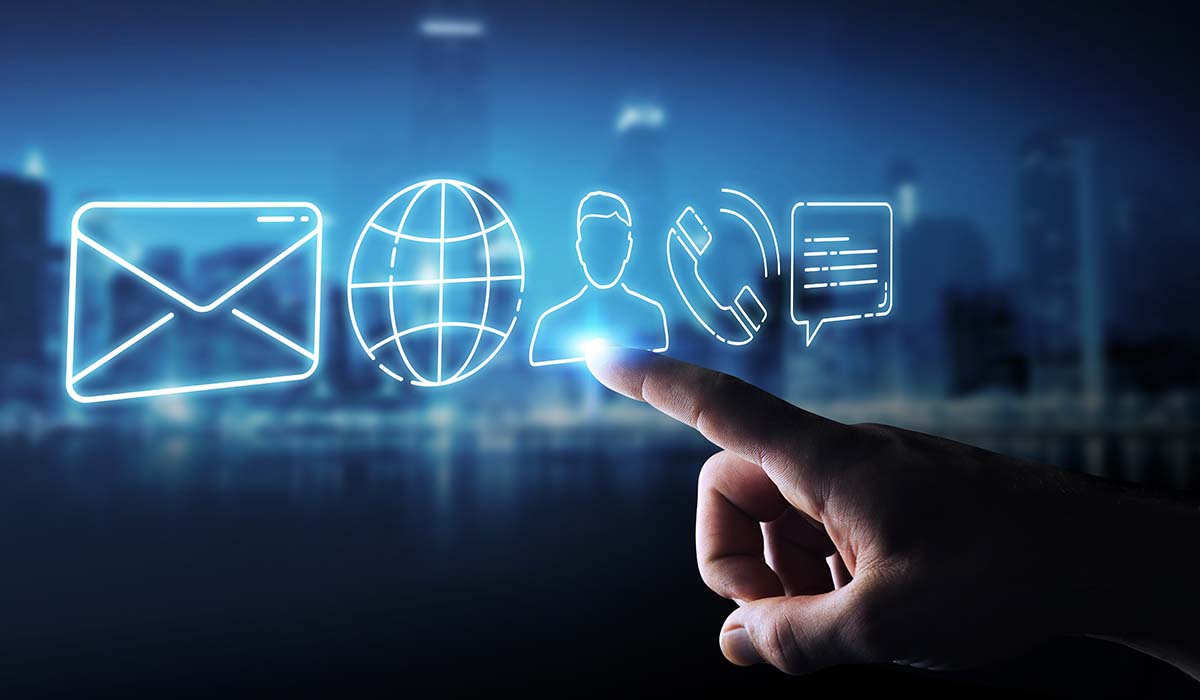 hand pointing to several communication channel options