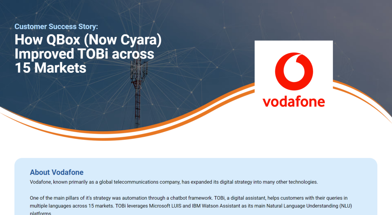 image of telephone tower with text " customer story: How QBox (Now Cyara) Improved TOBi across 15 Markets: