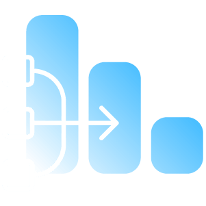 Down-trending bar graph with shapes merging