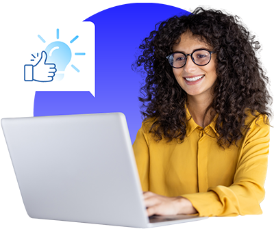 Happy person gaining insight from reading blog